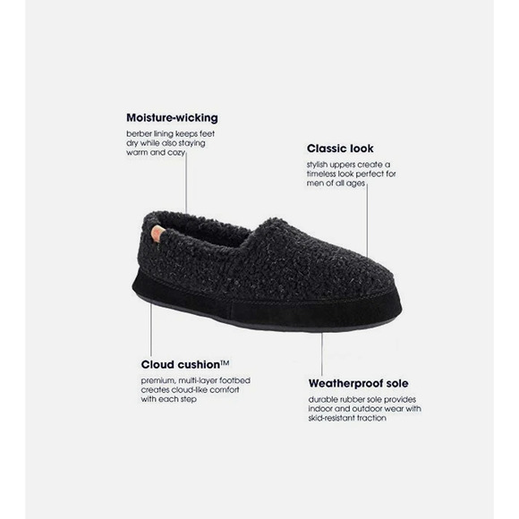 Acorn Men\'s Memory Foam Slippers 10.5-11.5 Black Berber main image 4